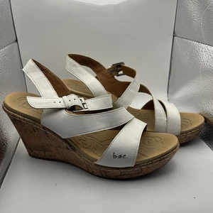 Sandalias B. O. C. MUJER “SCHIRRA” Blanco Cuero Vegano Corcho Cuña Tacones Talla 8 - Imagen 1 de 8