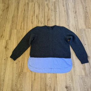 J. Crew Women’s 100% Wool Shirttail Sweater Charcoal gray  Blue XXL Luxury Prep - Picture 1 of 10