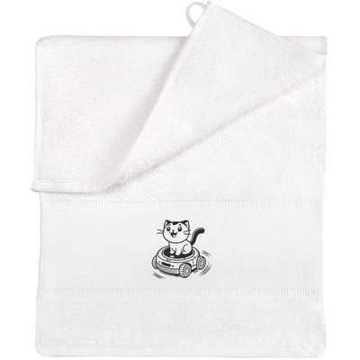 'Robot Vacuum Cat' Flannel / Guest Towel (TL00075288) - Image 1 of 2