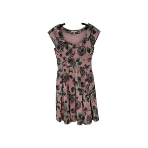 Vintage 1950's style Laura Ashley Dusky Pink Roses Tea Dress Netted Skirt Sz 12 - Picture 1 of 9