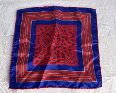 Vintage Italo Ferretti  Red Blue Stripes Paisley 100% Silk Pocket Square Men’s  - Image 1 of 4