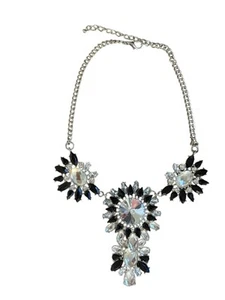 Collana dichiarazione bigiotteria costume bavaglino collare strass nero trasparente - Foto 1 di 18