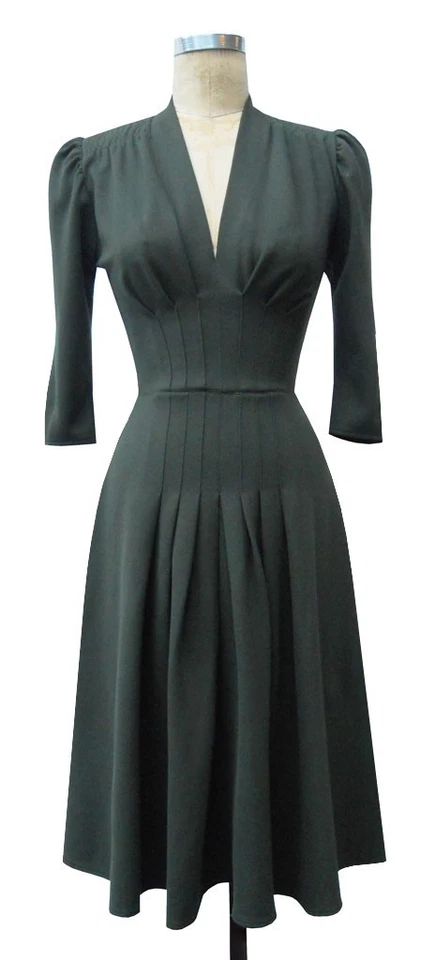 Trashy Diva Дженни длинным рукавом платье оливковый зеленый вязаный ретро винтажный 40-х XS 0 - Изображение 1 из 1