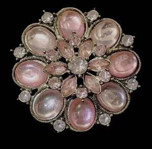 Vintage Rosa & Klar Cabochon Strass Floral Brosche Anstecknadel Elegant Blume - Bild 1 von 3
