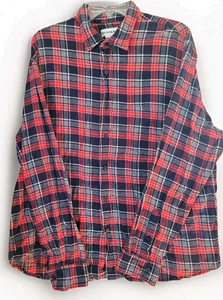 Camisa de franela Seventh Avenue para hombre XL roja azul marino a cuadros botón delantero algodón L/S - Imagen 1 de 5