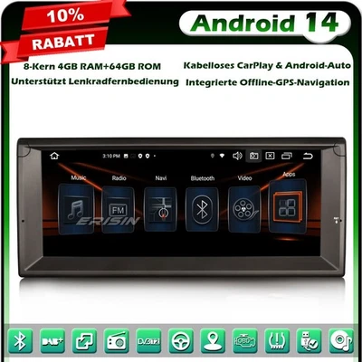 10,25" 8-Kern Android 14 Autoradio CarPlay GPS Navi DAB+ Wifi für BMW 5er E39 M5 - Bild 1 von 4