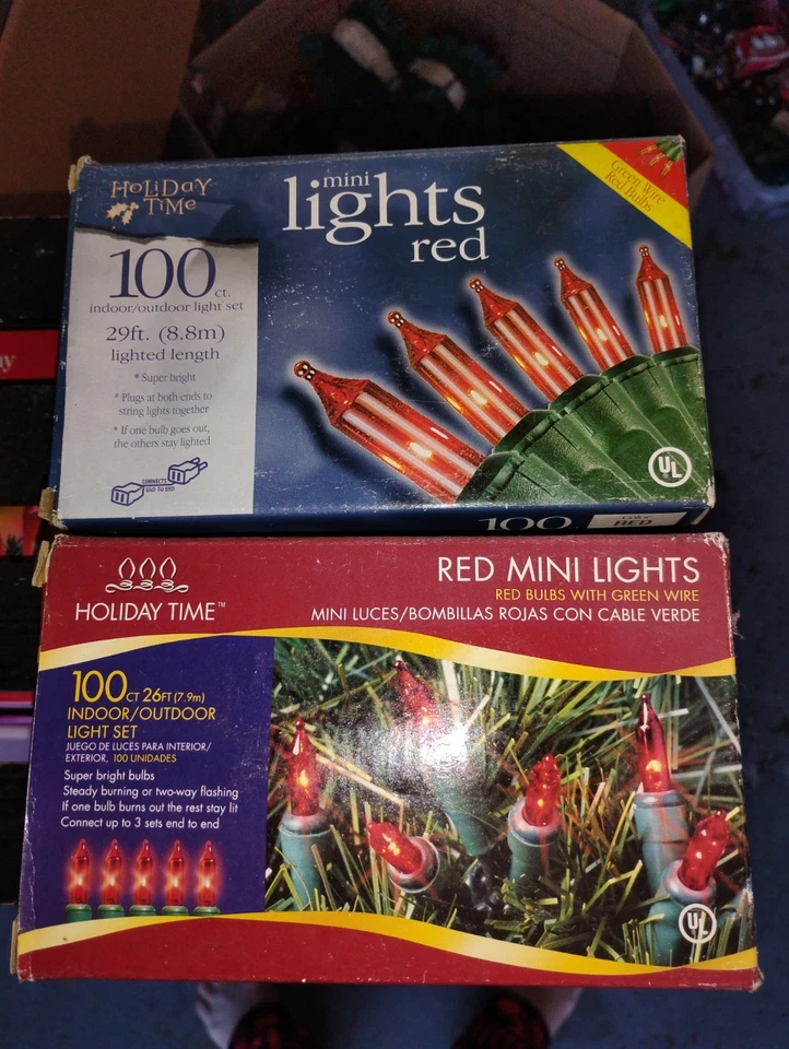 2 boxs HOLIDAY TIME MINI LIGHTS RED 100 INDOOR/OUTDOOR LIGHT SET 29 FT. LONG NIB - Image 1 of 1