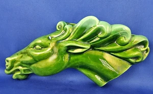 Vintage Green Ceramic 11 inch Horse Head WALL POCKET VASE probably USA Pottery - Picture 1 of 13