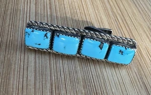 BEAUTIFUL VTG NATIVE AMERICAN STERLING SILVER TIE CLIP BAR W/ TURQUOISE STONE - Picture 1 of 4