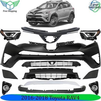Front Bumper Cover Fascia & Headlight Assembly Kit For 2016-2018 Toyota RAV4 - Image 1 of 4
