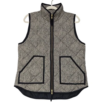 Жилет женский J Crew средний черный белый в елочку пуховик стеганое перо - Изображение 1 из 4