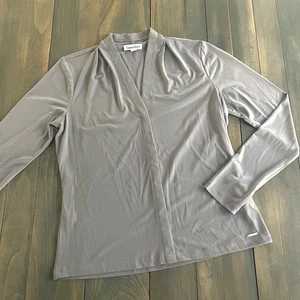 Calvin Klein Collarless Gray Faux Button Down Blouse Top - Women's Small (MM) - Picture 1 of 8