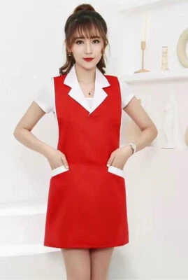 Women Nurse Dress Female Beautician Lab Long Coat Work Clothes Pinafore - Image 1 of 3