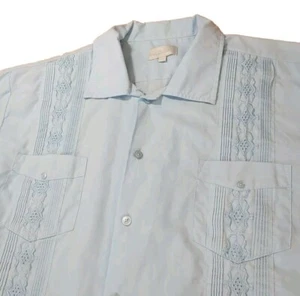 Silver Crest Cuban Cigar Shirt Men XXL Embroider Pleated Button Pocket Baby Blue - Picture 1 of 9