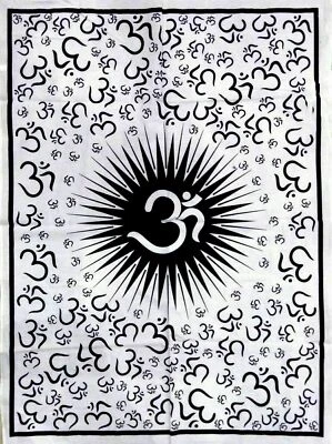 Mandala Wall Hanging Indian White OM Cotton Homemade Home Deco Tapestry Hippie - Image 1 of 2