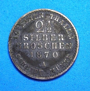 Germany Prussia 2-1/2 Silber Groschen Silver Coin 1870-A, toned, combined ship - Imagen 1 de 2