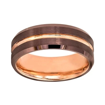 Copper & Rose Plated Grooved Center Tungsten Men's Ring - Image 1 of 3