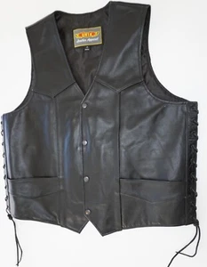 BLACK LEATHER VEST WITH TIE SIDES SIZE MEN'S XL - Picture 1 of 8