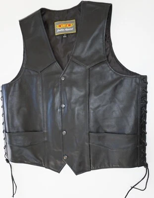 BLACK LEATHER VEST WITH TIE SIDES SIZE MEN'S XL - Image 1 of 4