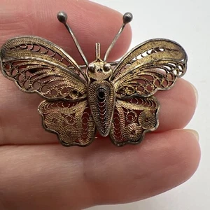 VINTAGE STERLING SILVER VERMEIL BUTTERFLY BROOCH - Picture 1 of 5