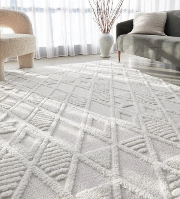New White Extra Large Floor Rug Modern Carpet Power Loomed Polypropylene Pile - image 1 of 4