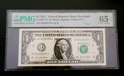 2021 $1 Federal Res. STAR Note  Fr#3007-D*  Cleveland  PMG 65 EPQ Gem Unc. - Image 1 of 2