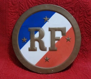 XL METAL RF PLAQUE SIGN REPUBLIC FRANCAIS FLAG HOLDER MOUNT ~FRENCH ANTIQUE TOLE - Picture 1 of 2