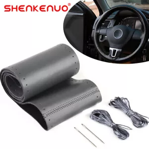 15" DIY Steering Wheel Cover Genuine Leather For Dodge Ram 1500 2500 3500 Black - Foto 1 di 8