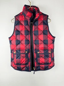 J Crew Women's Plaid Quilted Down Full Zip Vest Jacket Red Blue Size 8 Down Feat - Picture 1 of 6