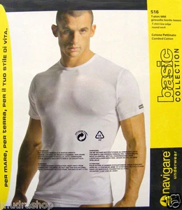 T-SHIRT UOMO NAVIGARE GIROCOLLO BORDO BASSO BIANCO NERO TG M L XL XXL - 516 - Picture 1 of 1