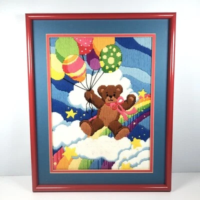 Dimensions Longstitch Needlepoint OVER THE RAINBOW Child Bedroom Art Framed 80s - Image 1 of 4