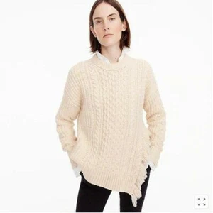 J.Crew Cableknit Suéter con flecos lana H3677 XXS ranura lateral $148 cable de marfil - Imagen 1 de 9