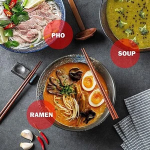 NEW NOSACEN CERAMIC RAMEN BOWL SETS 50 OZ BOWLS BAMBOO SPOON CHOPSTICKS 2 OR 4 - Picture 1 of 5
