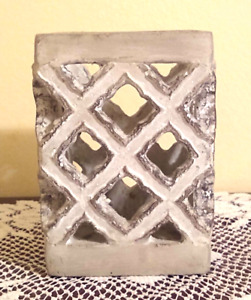 Rare Rustic Cement Lattice Cut-Out Pillar Candle Holder 6" x 4" x 4" Square