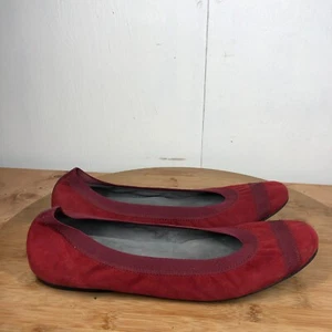Stuart Weitzman Shoes Womens 11 M Red Leather Ballet Flats Slip On Casual - Picture 1 of 14