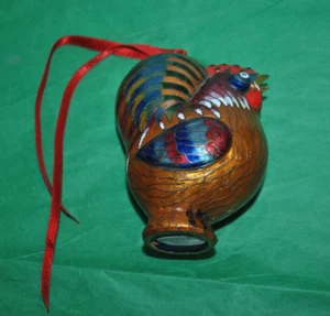 VTG CLOISONNE PRECIOUS Art ROOSTER XMAS/EASTER  Enamel Ornament 4"H Gold - Picture 1 of 4
