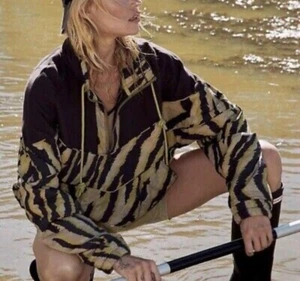Free People Movement Walk the Line Pullover Womens Large Olive Green Tiger R2 - Picture 1 of 7