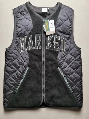 Puma x Market Mens Size XS Quilted Fleece Gilet Vest BNWT Black Full Zip Pockets - Image 1 of 4