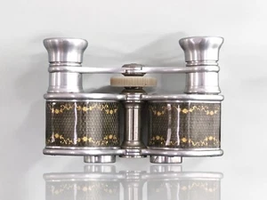 Antique Lemaire Gray Enamel Opera Glasses Intricate Details - Picture 1 of 11