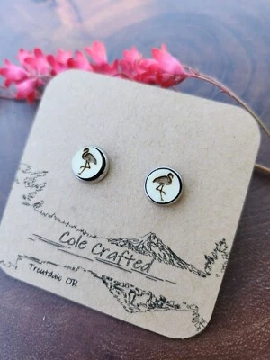  Pendientes Flamenco Madera Hechos a Mano 8mm Bisel Set Rosa Flamenco Joyería Regalo Foto 1 de 4