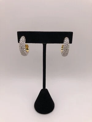 Pendientes Swarovski Swan Firmados Cristal Pavé Transparente Tono Dorado Medio Aro Poste Foto 1 de 4