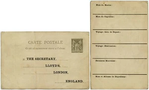 FRANCE 1890s STATIONERY STO LLOYDS of LONDON PRINTED SHIP RETURN CARD SAGE TYPE - Picture 1 of 3