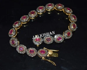 Pave Diamond Ruby Gemstone 925 Sterling Silver Statement Bracelet Jewelry - Picture 1 of 14