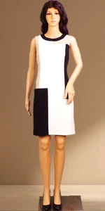 CALVIN KLEIN size 8 black/white/beige sleeveless sheath dress poly/span DC only - Picture 1 of 10