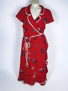 MODCLOTH Vestito donna avvolgente taglia L rosso floreale a pois Dapper Flirty Cottagecore - Foto 1 di 13