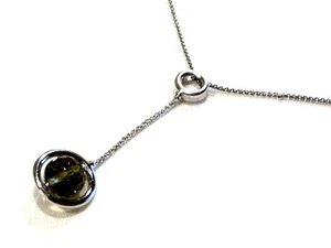 Bijou argent 925 collier perle de verre quartz fumé facettée dans un cercle - Picture 1 of 4