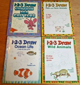 NEW! Lot of 4 "1-2-3 Draw" Books: Pets & Farm Animals*Ocean Life*Sea Critters* - Picture 1 of 4