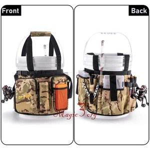 Borsa Attrezzi Pesca Ghiaccio con Fibbia Regolabile Organizer 6 Tasche 2 Porta Canne - Foto 1 di 8