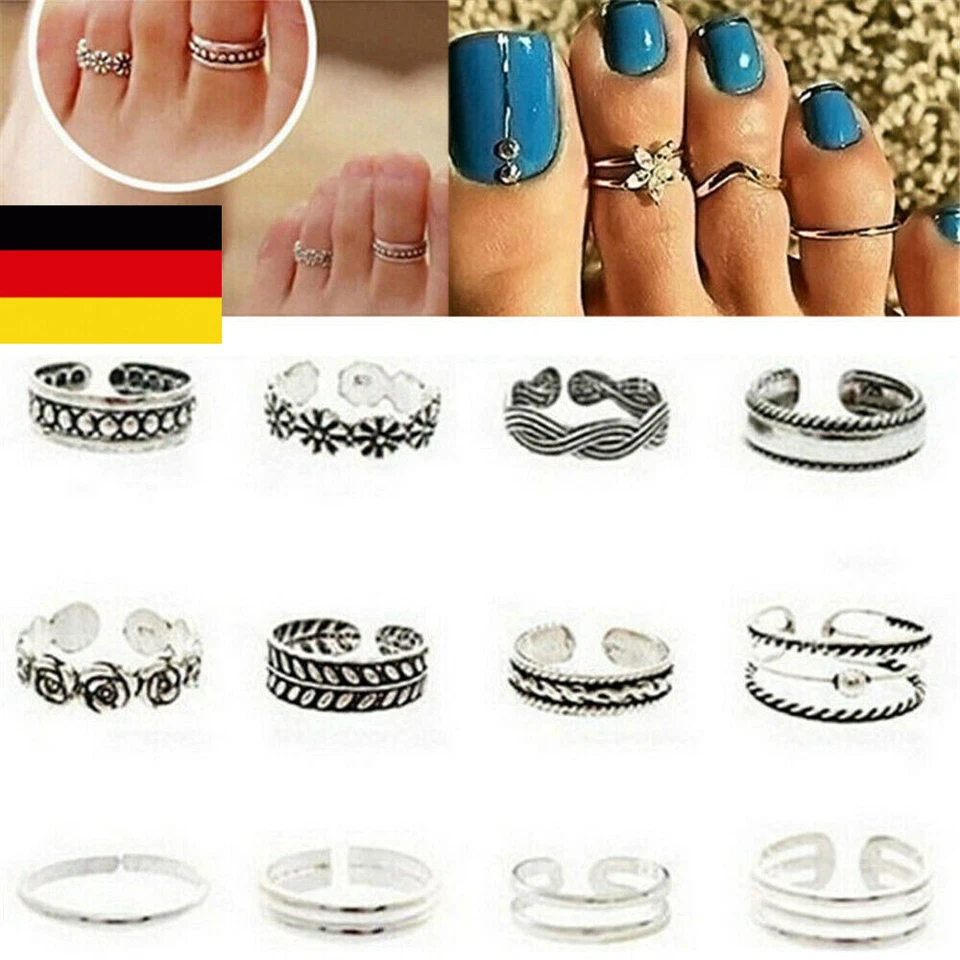 DAMEN ZEHENRINGE SET 12TEILIG EDELSTAHL FUßRING FUßSCHMUCK ZEHRING SCHMUCK - Bild 1 von 4