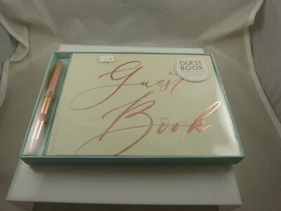 wedding guest book white and rose gold with pen 100 pages day event - Image 1 of 4